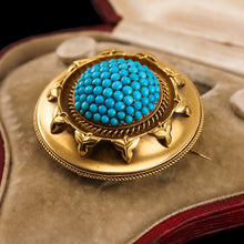 Load image into Gallery viewer, Antique Victorian Turquoise Pendant Necklace/Brooch 18ct Gold Etruscan Revival Design - c.1880