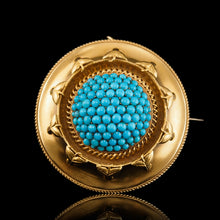 Load image into Gallery viewer, Antique Victorian Turquoise Pendant Necklace/Brooch 18ct Gold Etruscan Revival Design - c.1880
