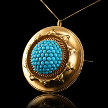 Load image into Gallery viewer, Antique Victorian Turquoise Pendant Necklace/Brooch 18ct Gold Etruscan Revival Design - c.1880