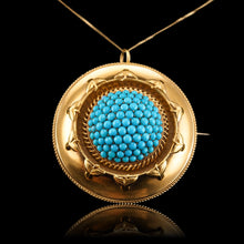 Load image into Gallery viewer, Antique Victorian Turquoise Pendant Necklace/Brooch 18ct Gold Etruscan Revival Design - c.1880