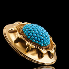 Load image into Gallery viewer, Antique Victorian Turquoise Pendant Necklace/Brooch 18ct Gold Etruscan Revival Design - c.1880