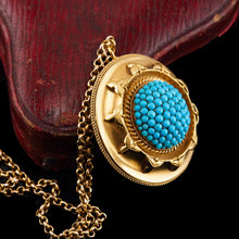 Load image into Gallery viewer, Antique Victorian Turquoise Pendant Necklace/Brooch 18ct Gold Etruscan Revival Design - c.1880