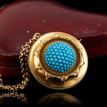 Load image into Gallery viewer, Antique Victorian Turquoise Pendant Necklace/Brooch 18ct Gold Etruscan Revival Design - c.1880