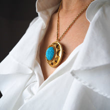 Load image into Gallery viewer, Antique Victorian Turquoise Pendant Necklace/Brooch 18ct Gold Etruscan Revival Design - c.1880