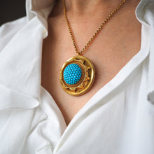 Load image into Gallery viewer, Antique Victorian Turquoise Pendant Necklace/Brooch 18ct Gold Etruscan Revival Design - c.1880