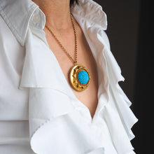 Load image into Gallery viewer, Antique Victorian Turquoise Pendant Necklace/Brooch 18ct Gold Etruscan Revival Design - c.1880