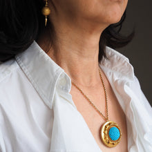 Load image into Gallery viewer, Antique Victorian Turquoise Pendant Necklace/Brooch 18ct Gold Etruscan Revival Design - c.1880