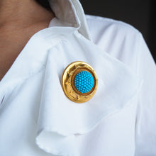 Load image into Gallery viewer, Antique Victorian Turquoise Pendant Necklace/Brooch 18ct Gold Etruscan Revival Design - c.1880