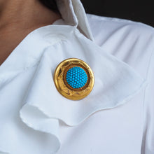 Load image into Gallery viewer, Antique Victorian Turquoise Pendant Necklace/Brooch 18ct Gold Etruscan Revival Design - c.1880