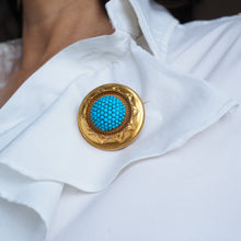 Load image into Gallery viewer, Antique Victorian Turquoise Pendant Necklace/Brooch 18ct Gold Etruscan Revival Design - c.1880