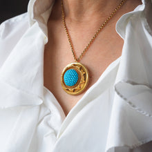 Load image into Gallery viewer, Antique Victorian Turquoise Pendant Necklace/Brooch 18ct Gold Etruscan Revival Design - c.1880