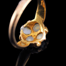 Load image into Gallery viewer, Antique Turquoise, Diamond & Pearl Ring 15ct Gold Victorian Flower Cluster Design - 1897