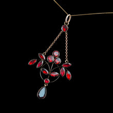 Load image into Gallery viewer, Antique Garnet Pendant Necklace 9K Gold Art Nouveau Design - c.1900