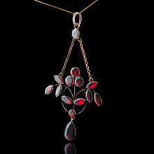 Load image into Gallery viewer, Antique Garnet Pendant Necklace 9K Gold Art Nouveau Design - c.1900