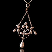 Load image into Gallery viewer, Antique Garnet Pendant Necklace 9K Gold Art Nouveau Design - c.1900