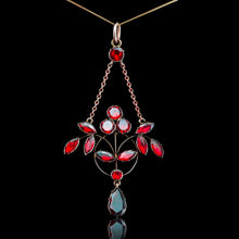 Load image into Gallery viewer, Antique Garnet Pendant Necklace 9K Gold Art Nouveau Design - c.1900