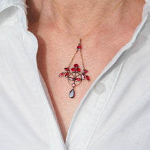 Load image into Gallery viewer, Antique Garnet Pendant Necklace 9K Gold Art Nouveau Design - c.1900