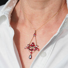 Load image into Gallery viewer, Antique Garnet Pendant Necklace 9K Gold Art Nouveau Design - c.1900