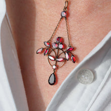 Load image into Gallery viewer, Antique Garnet Pendant Necklace 9K Gold Art Nouveau Design - c.1900