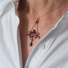 Load image into Gallery viewer, Antique Garnet Pendant Necklace 9K Gold Art Nouveau Design - c.1900