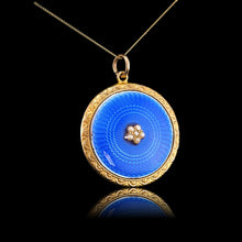 Load image into Gallery viewer, Antique 9ct Gold Blue Enamel Pendant Necklace Locket with Seed Pearls c.1900