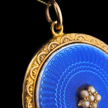 Load image into Gallery viewer, Antique 9ct Gold Blue Enamel Pendant Necklace Locket with Seed Pearls c.1900