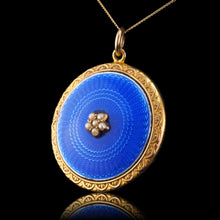 Load image into Gallery viewer, Antique 9ct Gold Blue Enamel Pendant Necklace Locket with Seed Pearls c.1900