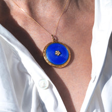Load image into Gallery viewer, Antique 9ct Gold Blue Enamel Pendant Necklace Locket with Seed Pearls c.1900