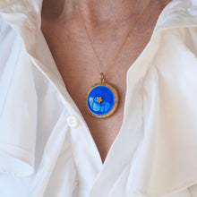 Load image into Gallery viewer, Antique 9ct Gold Blue Enamel Pendant Necklace Locket with Seed Pearls c.1900