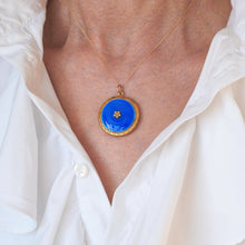 Load image into Gallery viewer, Antique 9ct Gold Blue Enamel Pendant Necklace Locket with Seed Pearls c.1900
