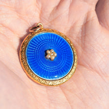 Load image into Gallery viewer, Antique 9ct Gold Blue Enamel Pendant Necklace Locket with Seed Pearls c.1900