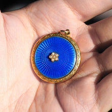 Load image into Gallery viewer, Antique 9ct Gold Blue Enamel Pendant Necklace Locket with Seed Pearls c.1900