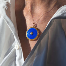 Load image into Gallery viewer, Antique 9ct Gold Blue Enamel Pendant Necklace Locket with Seed Pearls c.1900