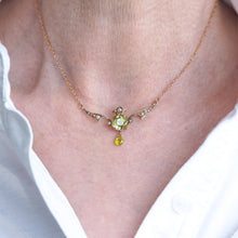 Load image into Gallery viewer, Antique Edwardian Peridot & Pearl Necklace 9K Gold Art Nouveau c.1900