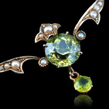 Load image into Gallery viewer, Antique Edwardian Peridot & Pearl Necklace 9K Gold Art Nouveau c.1900