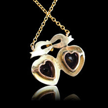 Load image into Gallery viewer, Antique Edwardian Heart Necklace Amethyst & Seed Pearl 9K Gold - c.1910