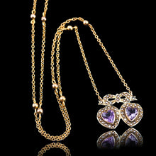 Load image into Gallery viewer, Antique Edwardian Heart Necklace Amethyst & Seed Pearl 9K Gold - c.1910