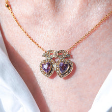 Load image into Gallery viewer, Antique Edwardian Heart Necklace Amethyst & Seed Pearl 9K Gold - c.1910