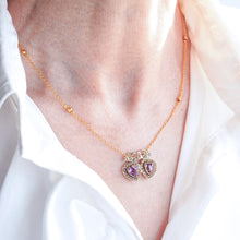Load image into Gallery viewer, Antique Edwardian Heart Necklace Amethyst & Seed Pearl 9K Gold - c.1910