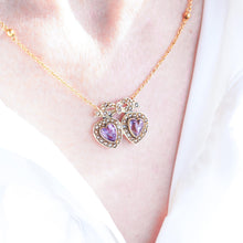 Load image into Gallery viewer, Antique Edwardian Heart Necklace Amethyst & Seed Pearl 9K Gold - c.1910