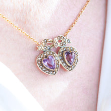 Load image into Gallery viewer, Antique Edwardian Heart Necklace Amethyst & Seed Pearl 9K Gold - c.1910