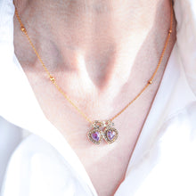 Load image into Gallery viewer, Antique Edwardian Heart Necklace Amethyst & Seed Pearl 9K Gold - c.1910