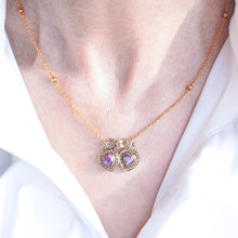 Load image into Gallery viewer, Antique Edwardian Heart Necklace Amethyst & Seed Pearl 9K Gold - c.1910
