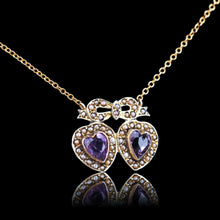 Load image into Gallery viewer, Antique Edwardian Heart Necklace Amethyst & Seed Pearl 9K Gold - c.1910