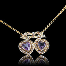 Load image into Gallery viewer, Antique Edwardian Heart Necklace Amethyst & Seed Pearl 9K Gold - c.1910