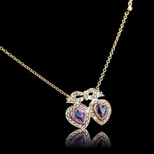 Load image into Gallery viewer, Antique Edwardian Heart Necklace Amethyst & Seed Pearl 9K Gold - c.1910