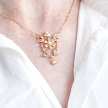 Load image into Gallery viewer, Antique Victorian/Edwardian Pearl Necklace 14K Gold Flower Design - c.1900
