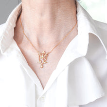 Load image into Gallery viewer, Antique Victorian/Edwardian Pearl Necklace 14K Gold Flower Design - c.1900