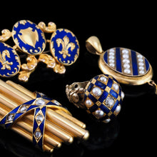 Load image into Gallery viewer, Antique Victorian 18K Gold Rose Cut Diamond & Blue Enamel Pendant - c.1880