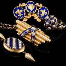 Load image into Gallery viewer, Antique Victorian 15K Gold Blue Enamel & Pearl Pendant Locket Necklace - c.1880